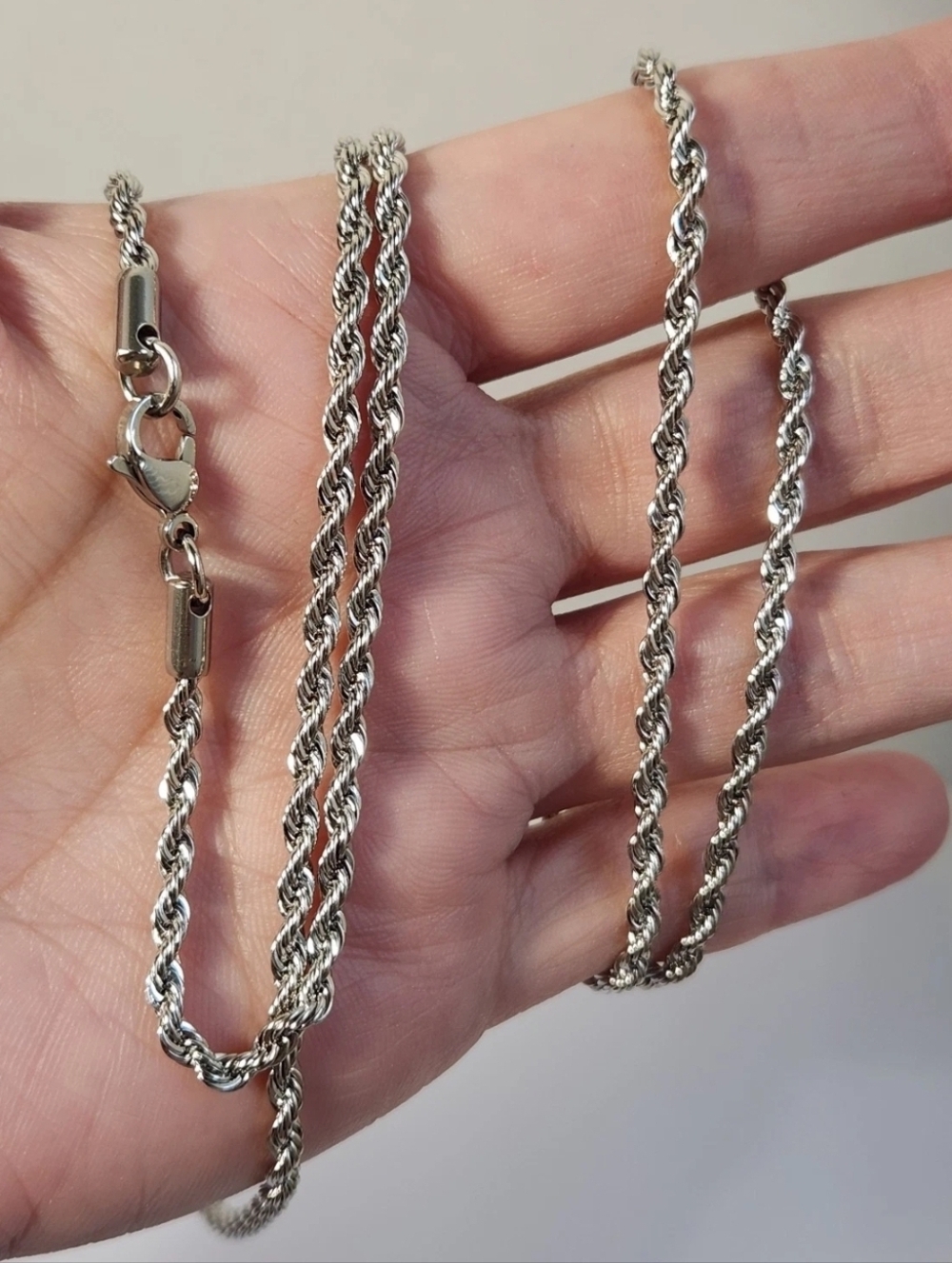90s 15.87g 30" 14K White Gold 585 D-Cut Twist Rope Chain Necklace VTG MSRP $4122